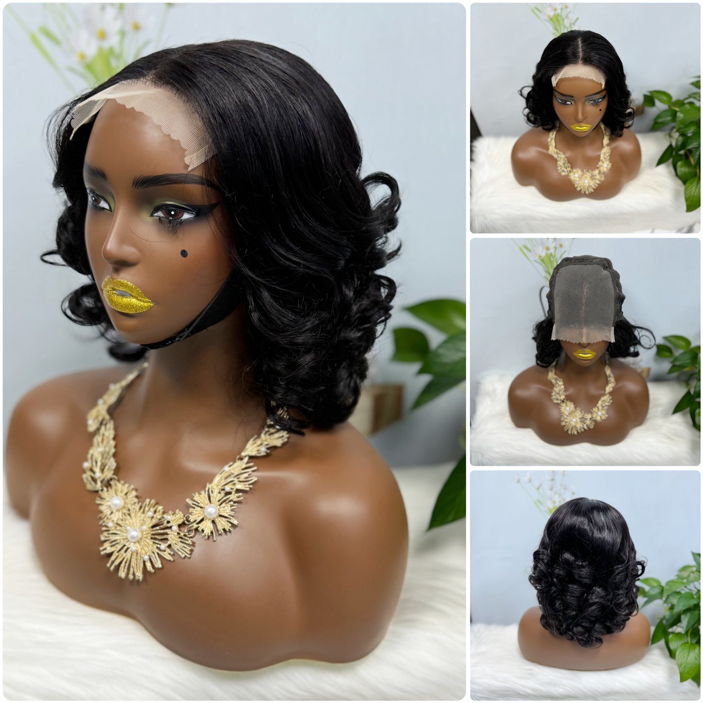 DD 5*5 Wig Bouncy Natural Human Hair Lace Wigs Color 99J 12inches
