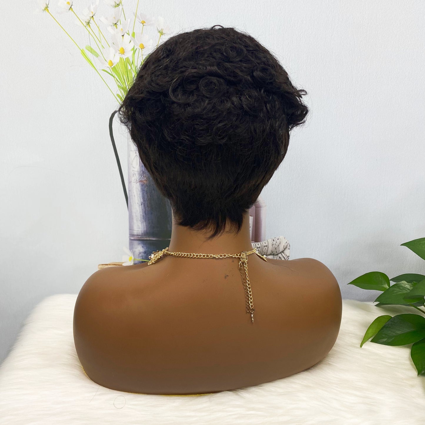 Machine Human Hair Wig Natural Hair Wig 196 Color 1B