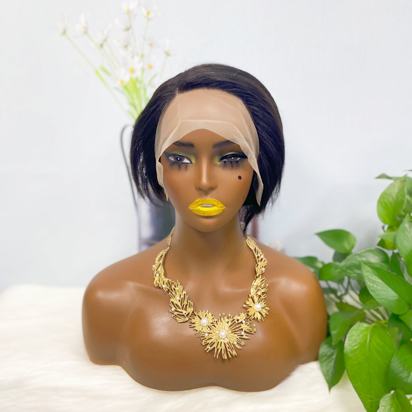 T Lace Wig SX01 Human Hair Wig Natural Hair Wig Color 1B