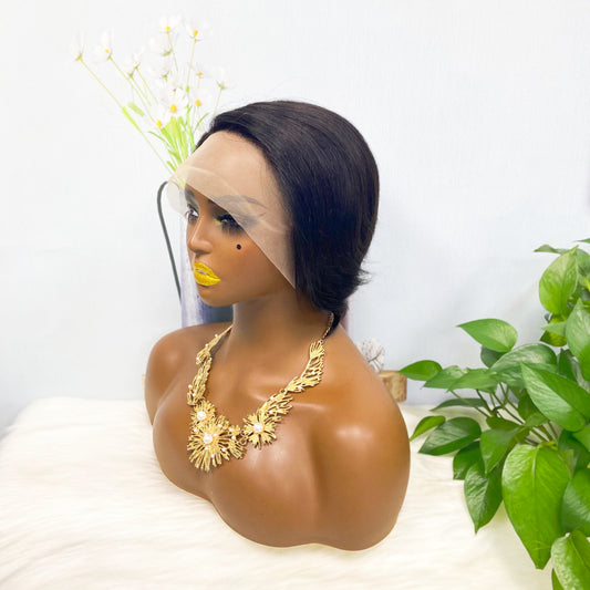 T Lace Wig SX01 Human Hair Wig Natural Hair Wig Color 1B