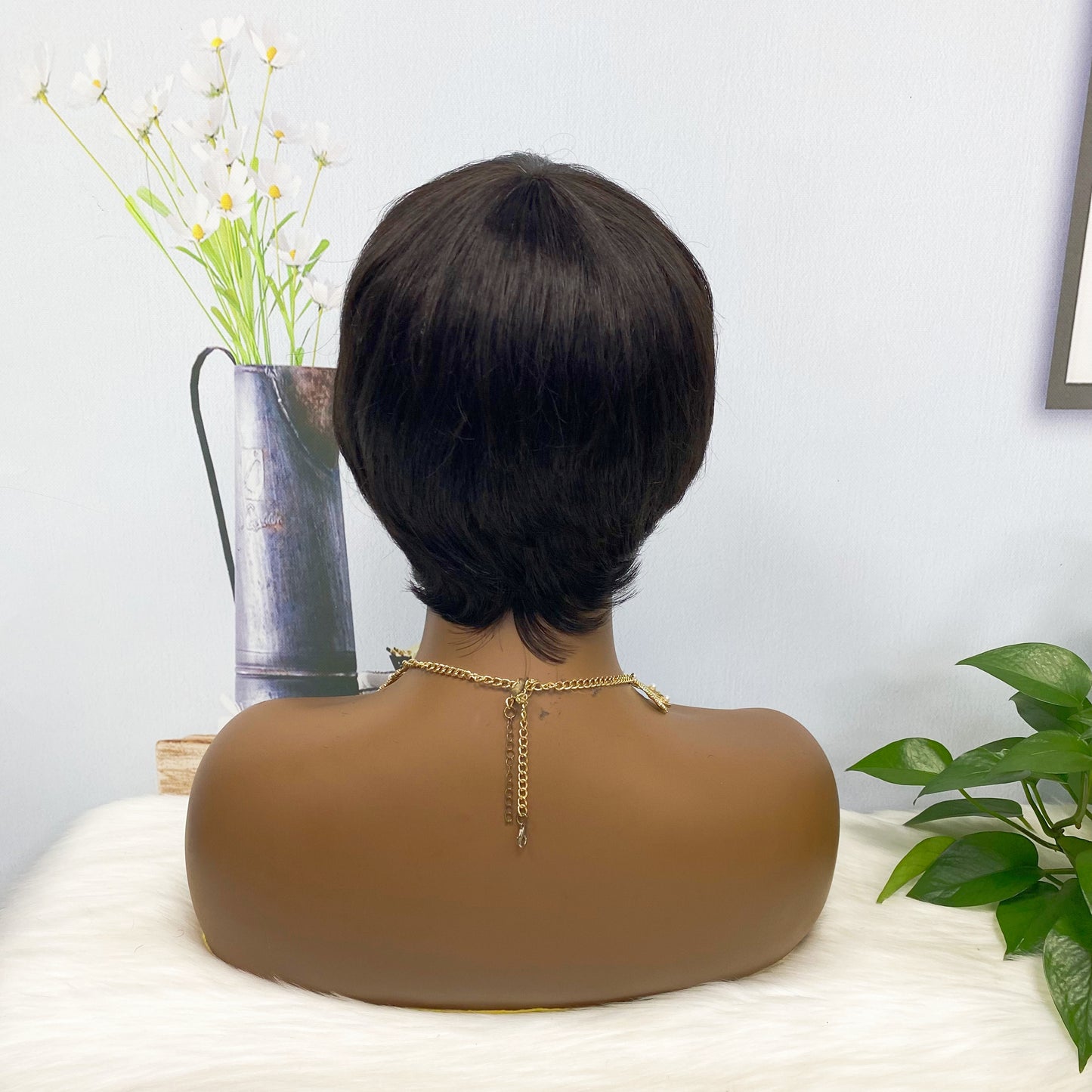 Machine Human Hair Wig Straight Natural Hair Wig 074 Color 1B