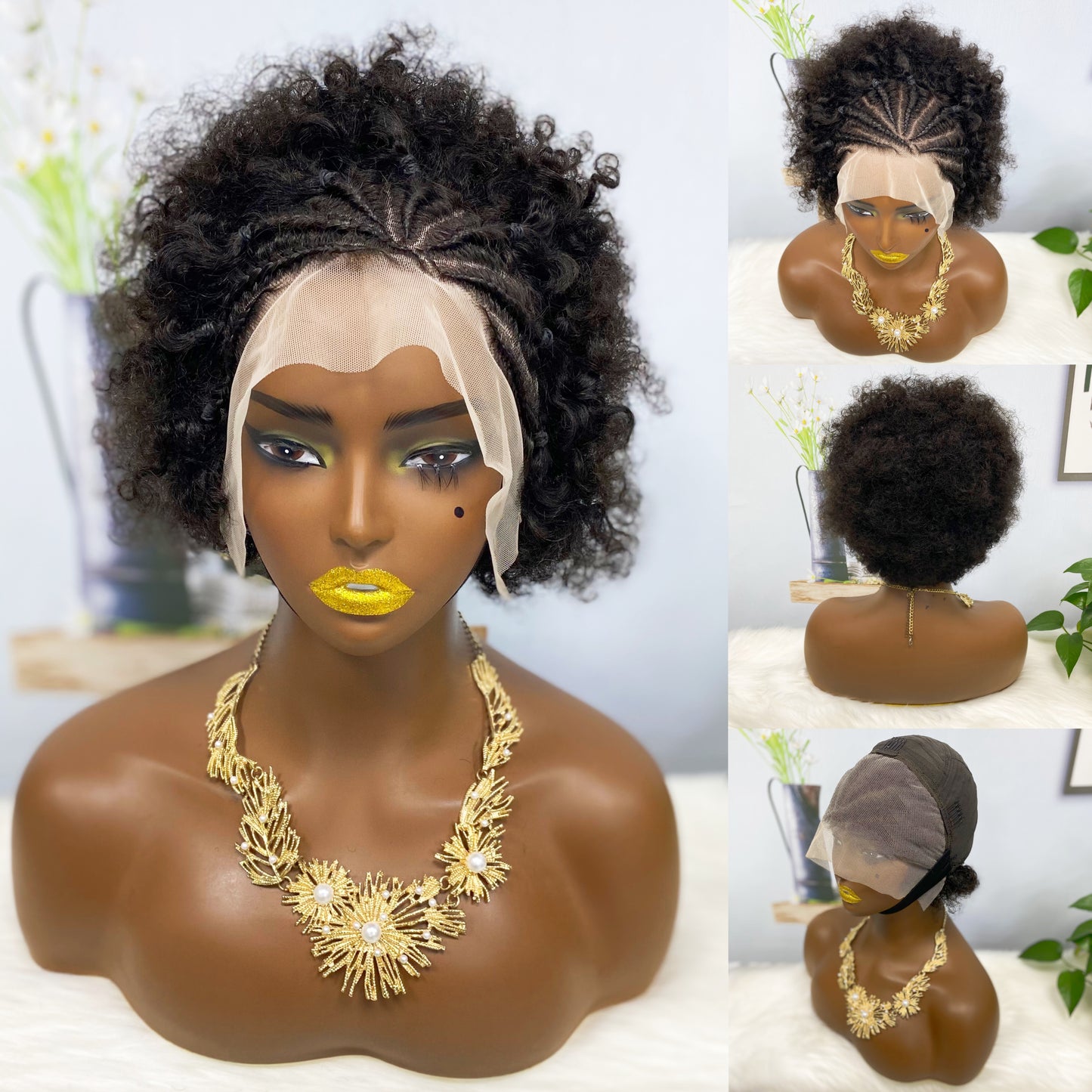 13*4 Wig Sasson919 Braid Curly Human Hair Lace Wigs Natural Color