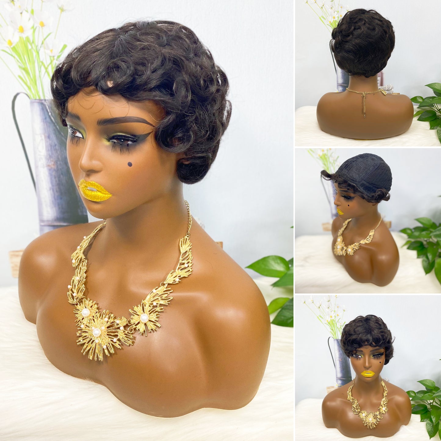 Machine Human Hair Wig Natural Hair Curly Wig W561 Color 613#