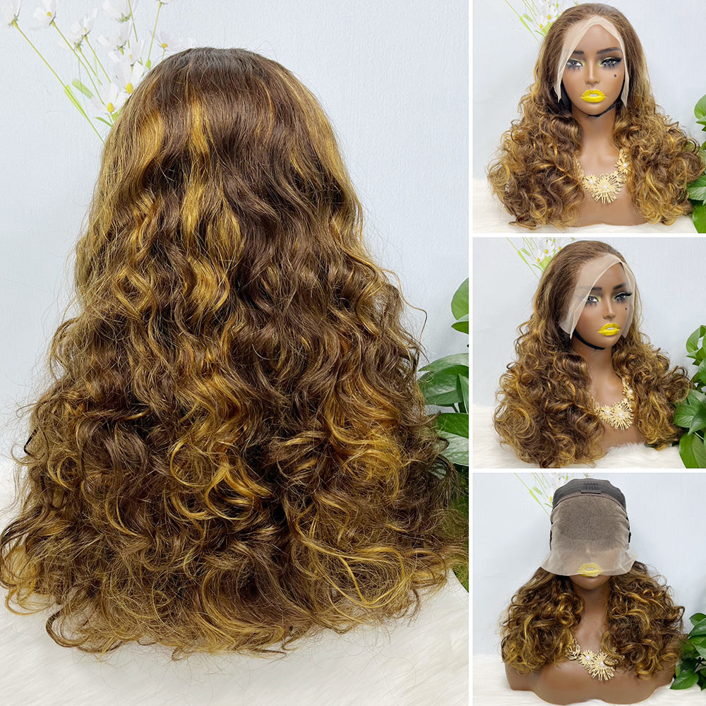 DD 13*4 Lace Wig Fumi Natural Human Hair Lace Wigs Color T4/27/4# 250% Density