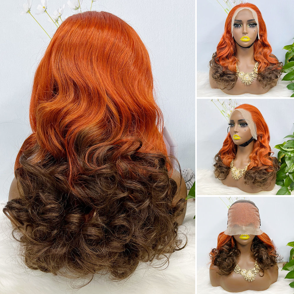 Double Drawn 13*4 Lace Wig Loose Wave Natural Human Hair Lace Wig Color T30/4# 300% Density