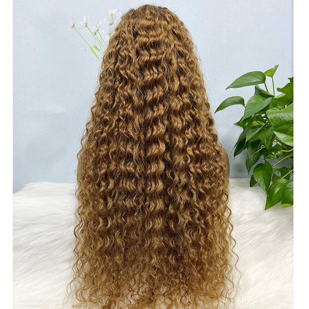 13*4 Lace Wig Water Wave Natural Virgin Human Hair Lace Wigs Color T1B/30# 300% Density