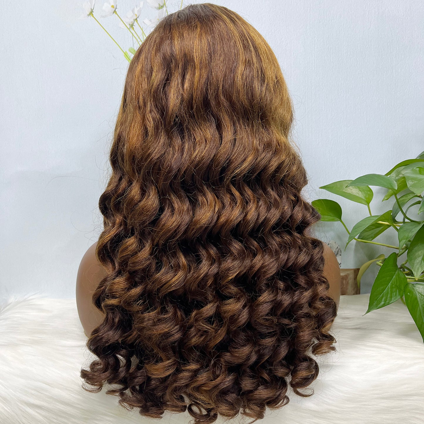 Double Drawn 13*4 Glueless Lace Wig Loose Curl Natural Human Hair Wigs Natural Color 20"