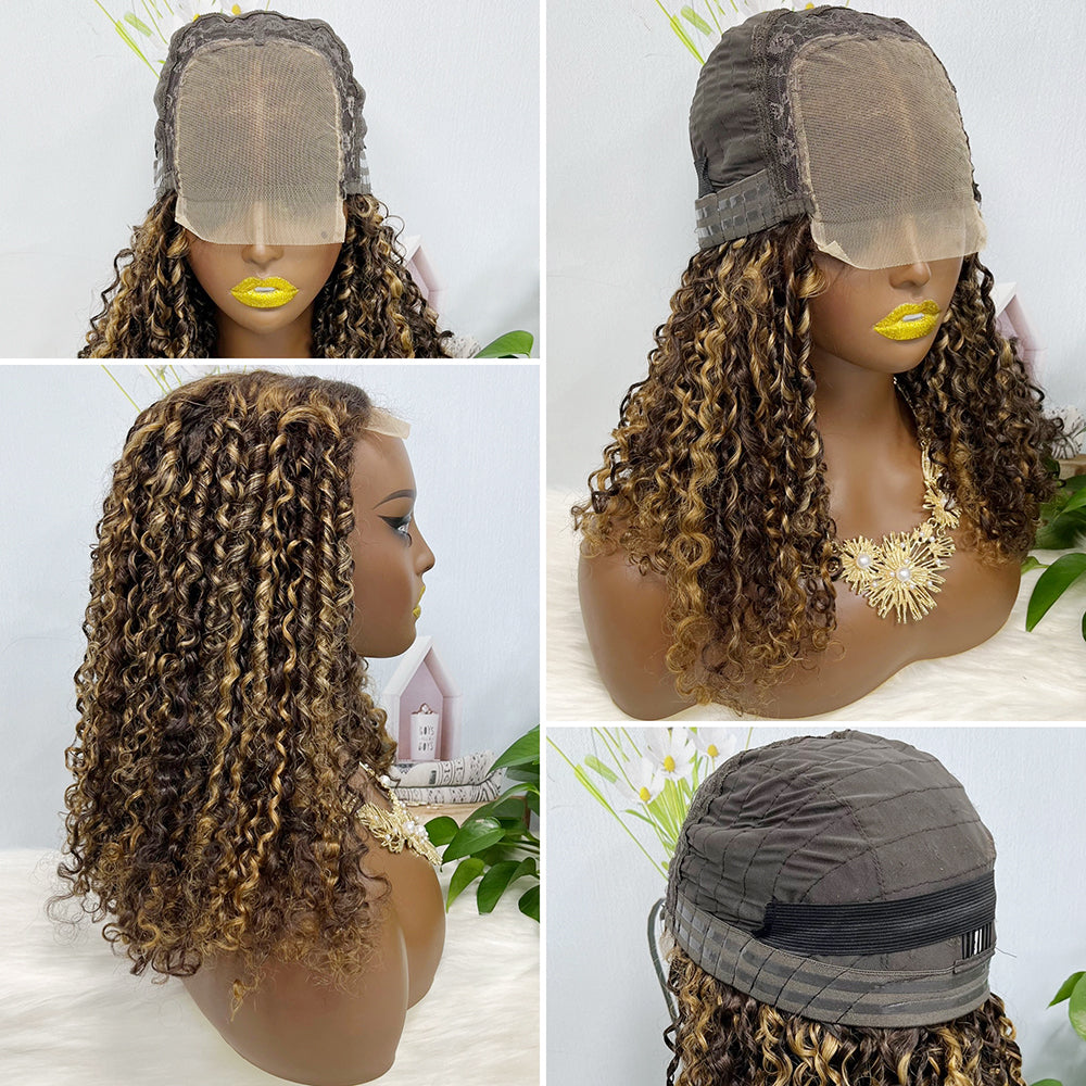 DD 4*4 perruque de dentelle sans colle Pixie perruque de dentelle de cheveux humains naturels couleur P4/27 #250% densité