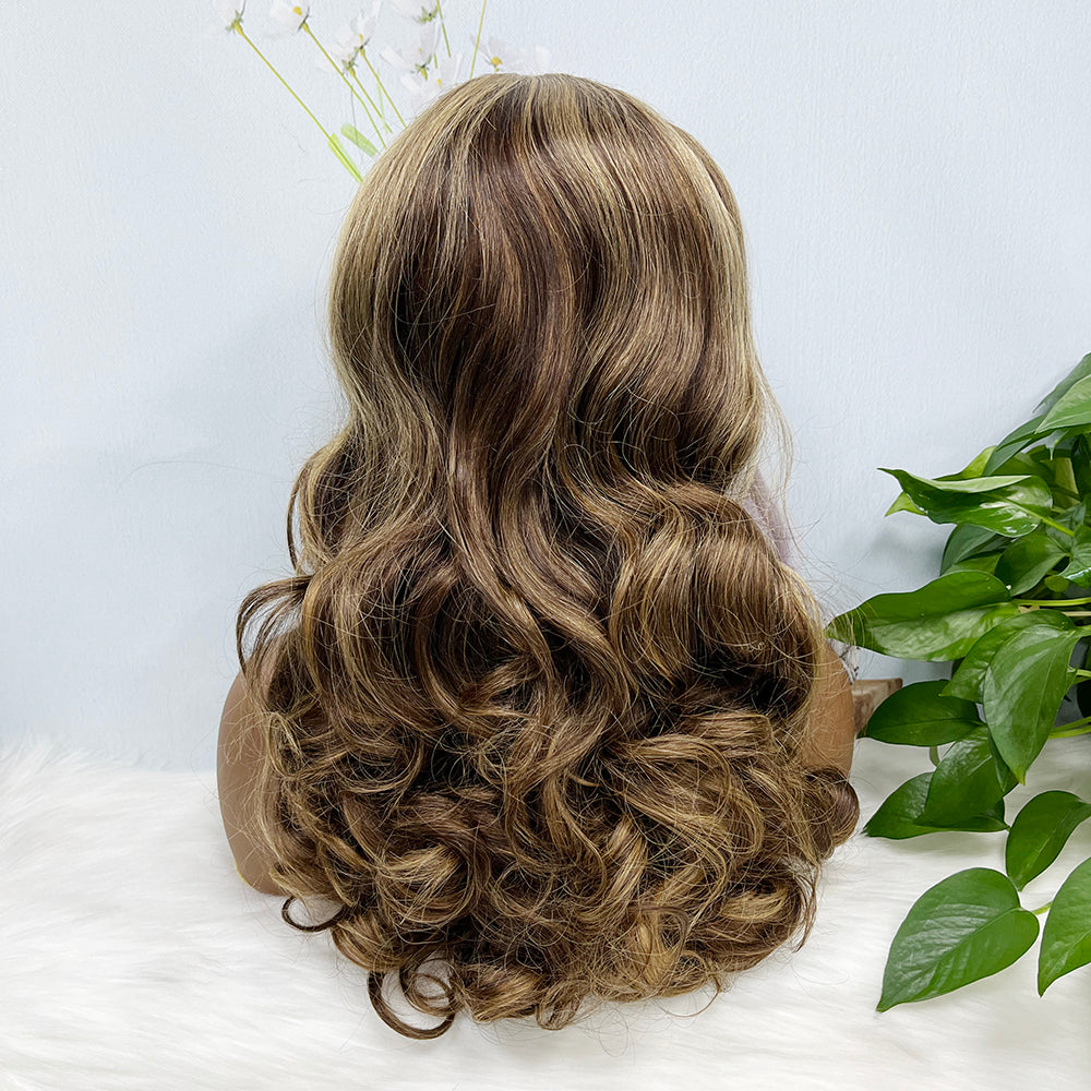 Double Drawn 13*4 Lace Wig Loose Wave Natural Human Hair Lace Wig Color P4/27# 300% Density