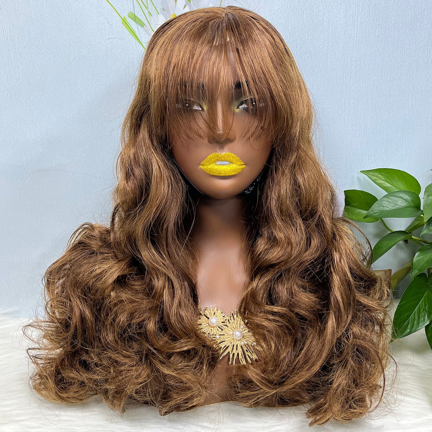 Fringe Double Drawn 5x5 Glueless Lace Wig Loose Wave Human Hair Wigs Brown Color 4# 20inch