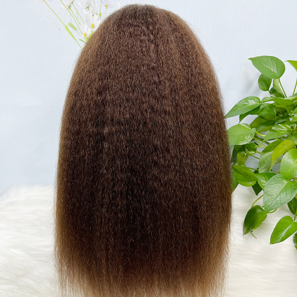 13*4 Lace Wig Kinky Straight Natural Virgin Human Hair Lace Wigs Color 4# 200% Density