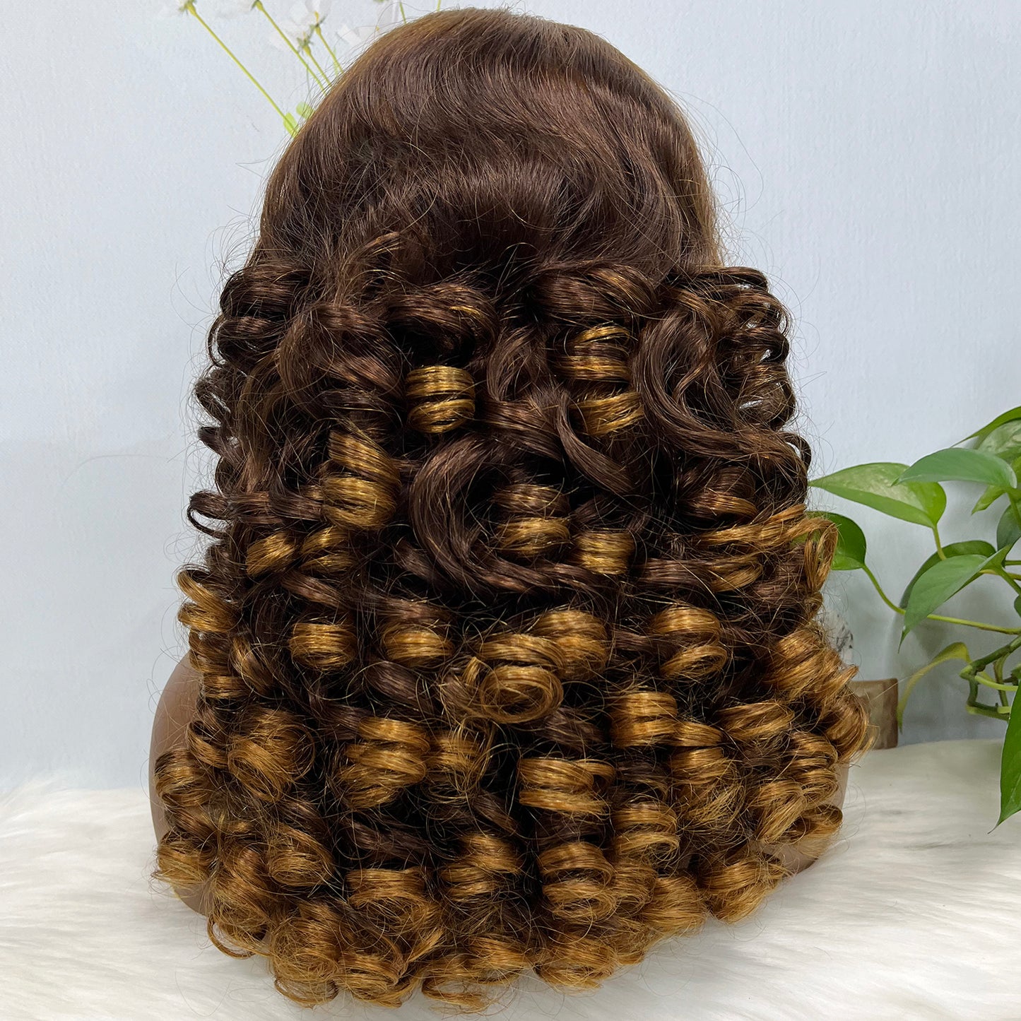 Double Drawn 13*4 Glueless Lace Wig Bouncy Curl Natural Human Hair Wigs Ombre Color T30/4/30 20"
