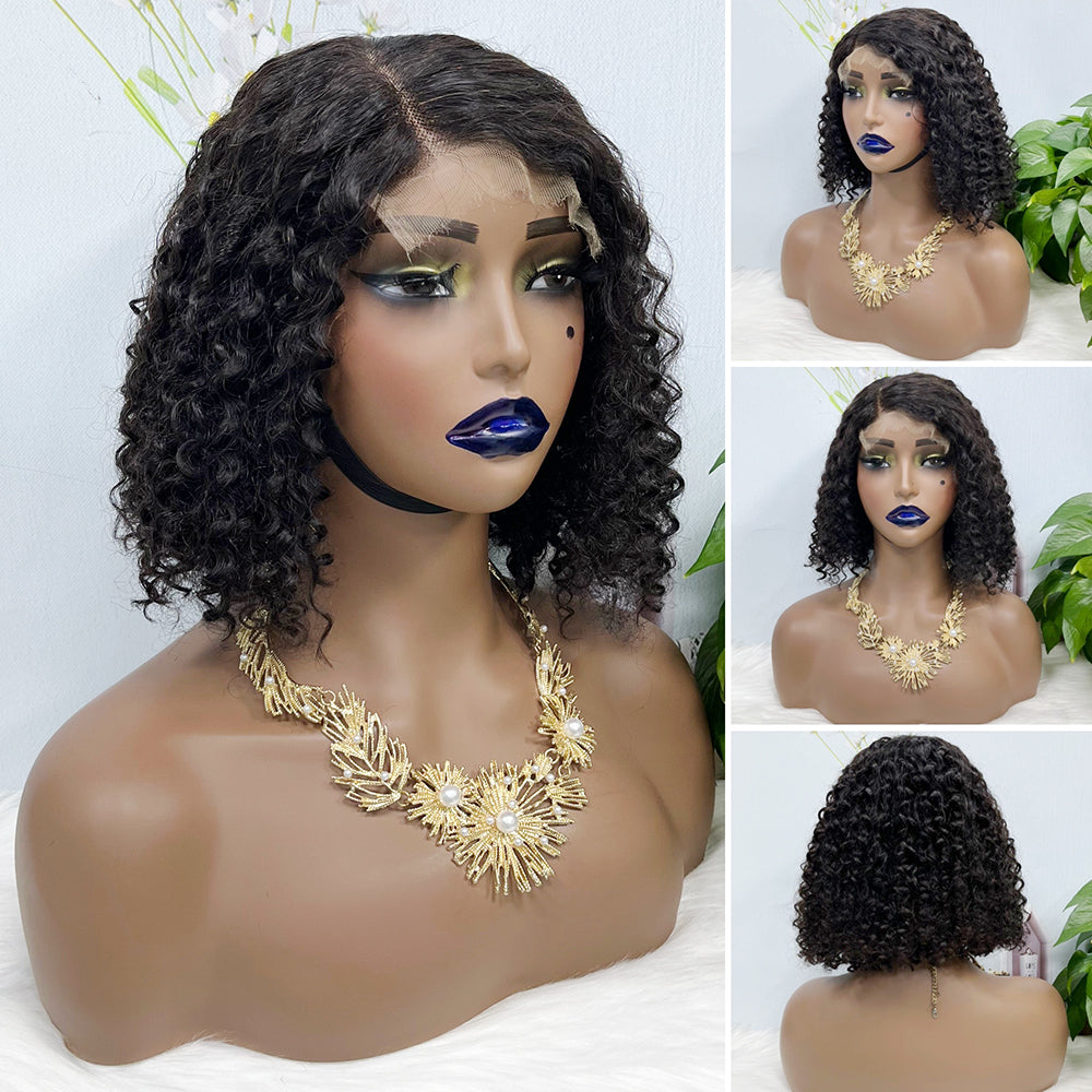 5*5 HD Lace Wig Jerry Curl Natural Human Hair Lace Wigs Color NC 250% Density 12inch