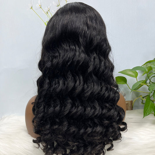 Double Drawn 13*4 Glueless Lace Wig Loose Curl Natural Human Hair Wigs Natural Color 20"