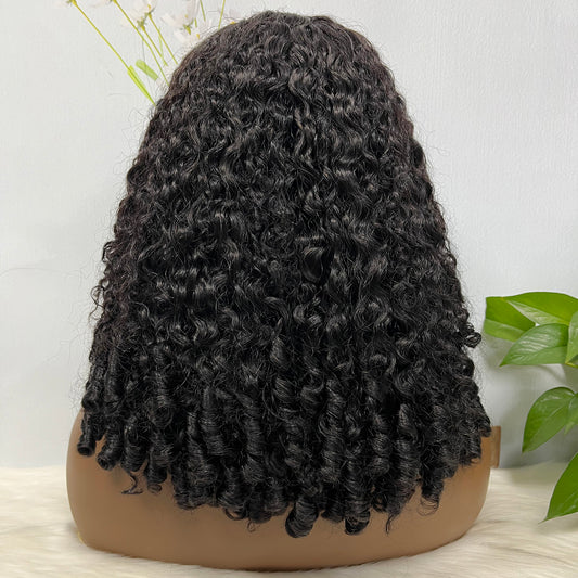 Double Drawn 13*4 Glueless Wig Magic Curl Natural Human Hair Wigs Natural Color 16"