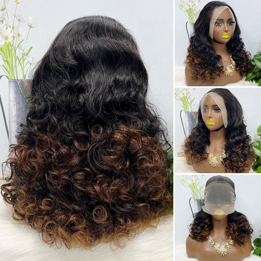 DD 13*4 Lace Wig Fumi Natural Human Hair Lace Wigs Color T4/27/4# 250% Density