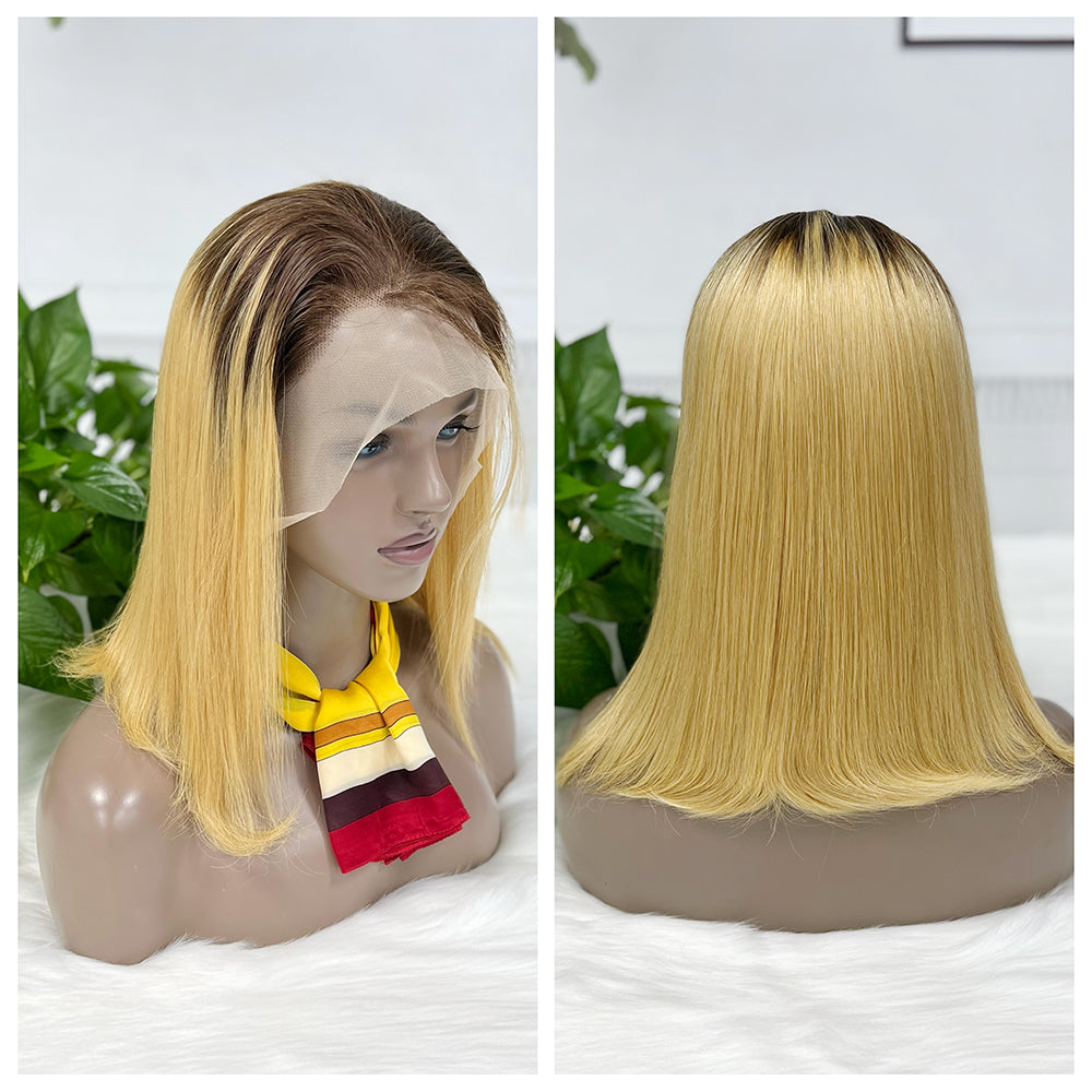 13*4 cheveux crus BoB perruque perruques droites couleur T4/27 # 200% densité
