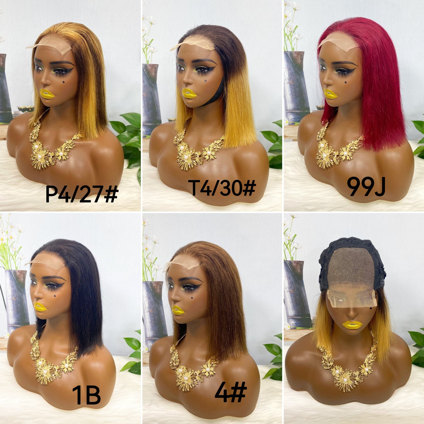Perruque de cheveux humains sans colle DD 4*4 BOB ST, couleur P4/27 #, densité 200%