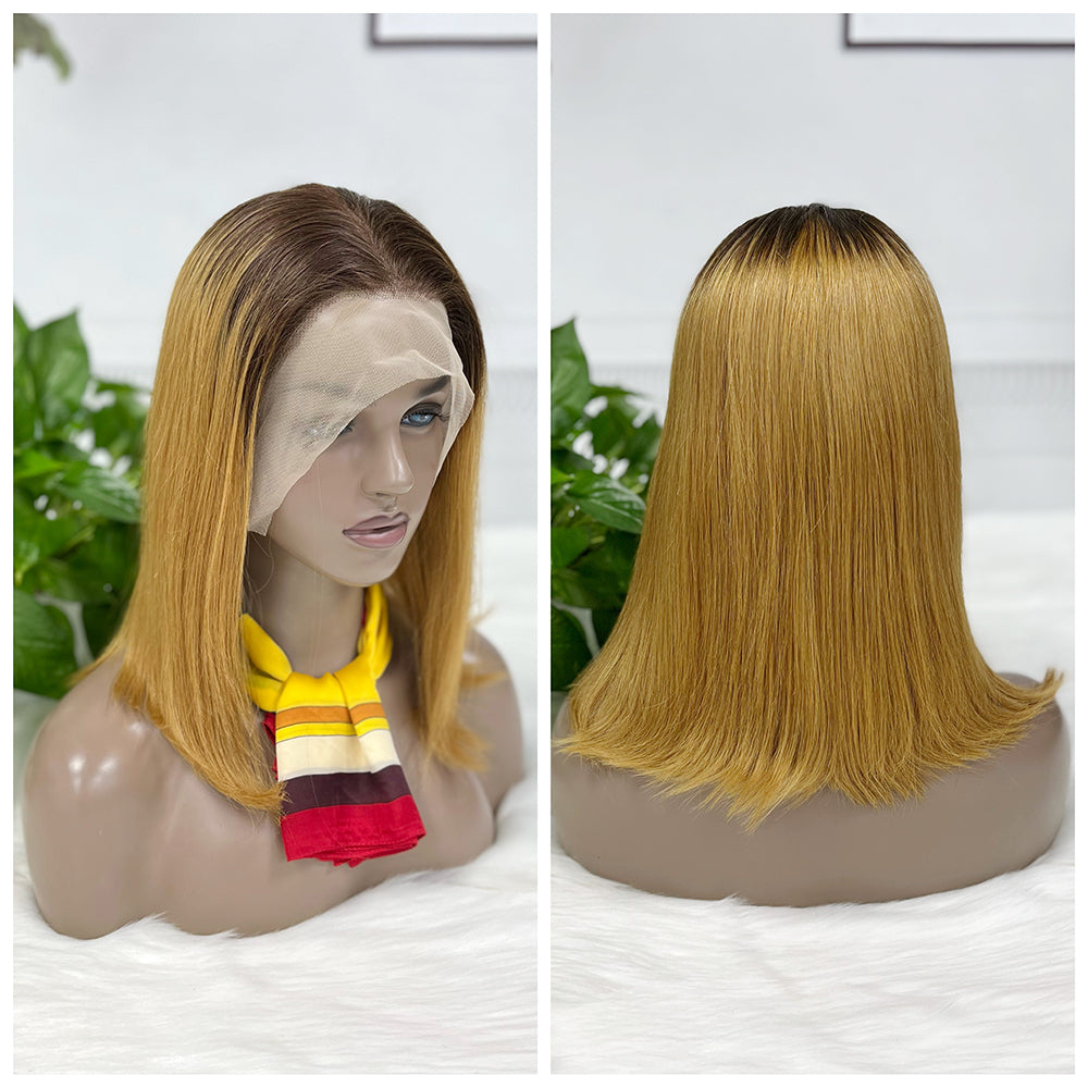 13*4 cheveux crus BoB perruque perruques droites couleur T4/30 # 200% densité