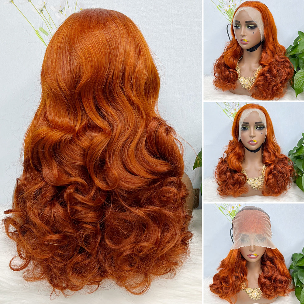 Double Drawn 13*4 Lace Wig Loose Wave Natural Human Hair Lace Wig Color T30/4# 300% Density
