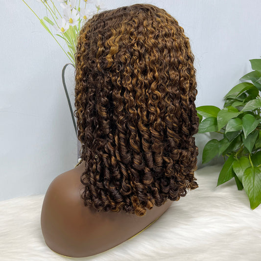 Double Drawn 13*4 Glueless Wig Magic Curl Natural Human Hair Wigs Piano Color P4/30