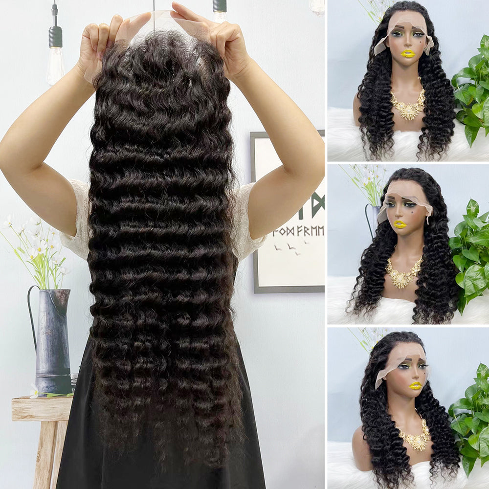 13*4 Lace Wig Deep Wave Natural Color Virgin Human Hair Wigs 200% Density Color NC