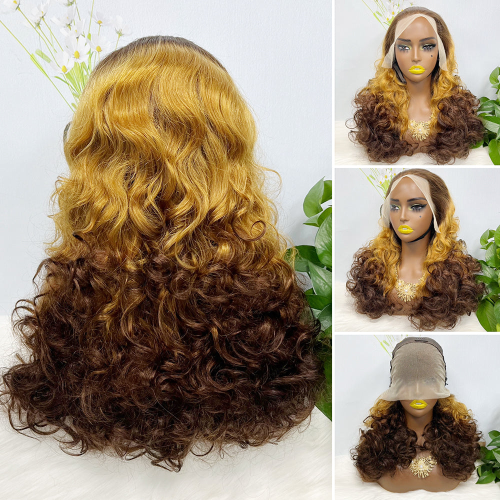 DD 13*4 Lace Wig Fumi Natural Human Hair Lace Wigs Color T4/27/4# 250% Density