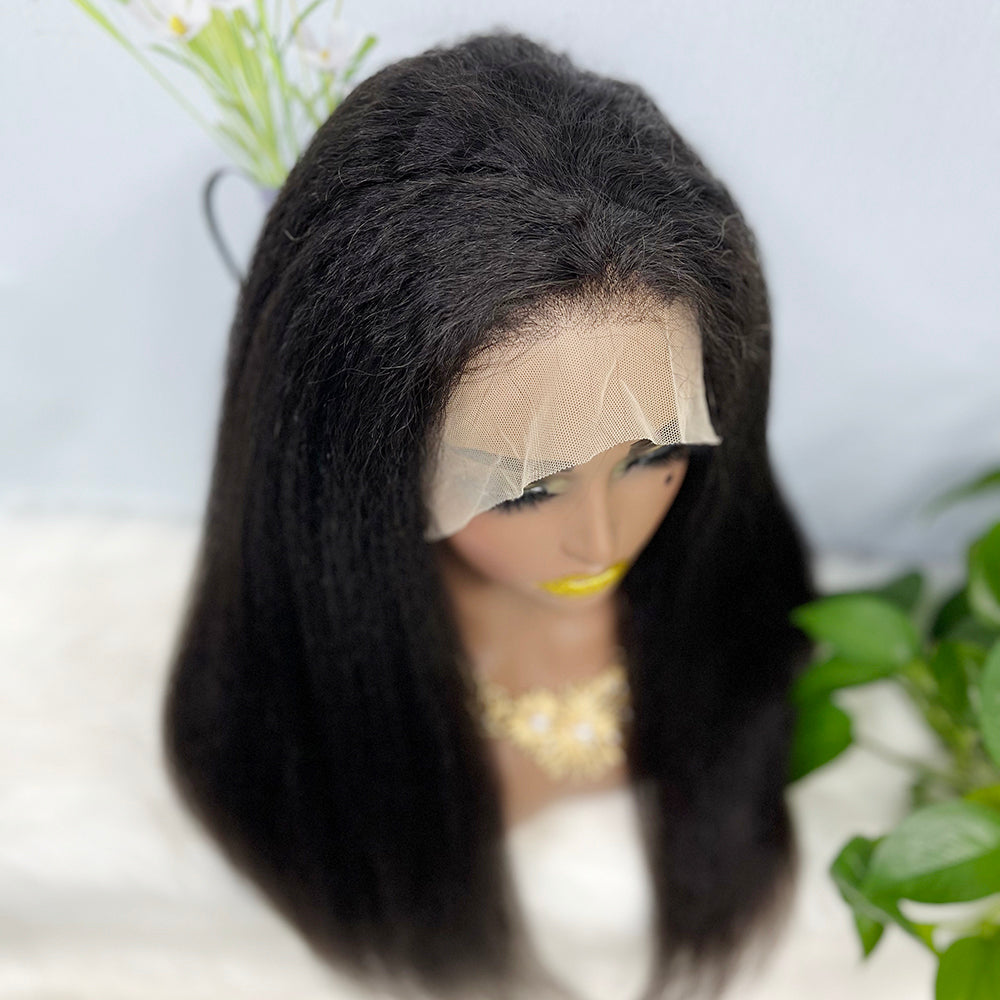 13*4 Lace Wig Kinky Straight Natural Color Virgin Human Hair Wigs 200% Density Color NC