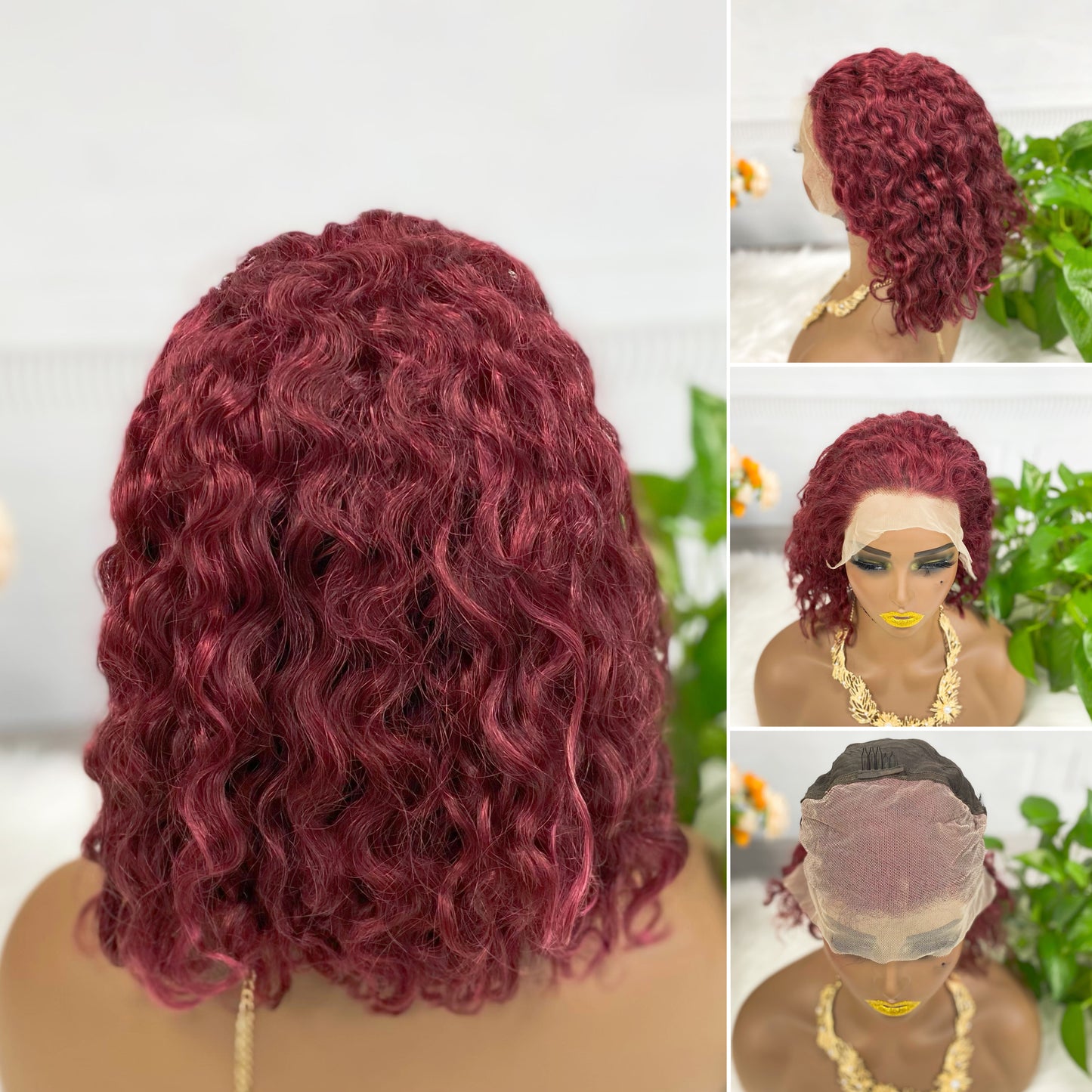 13*4 BoB Wig Water Wave Wigs Color 99J# 250% Density