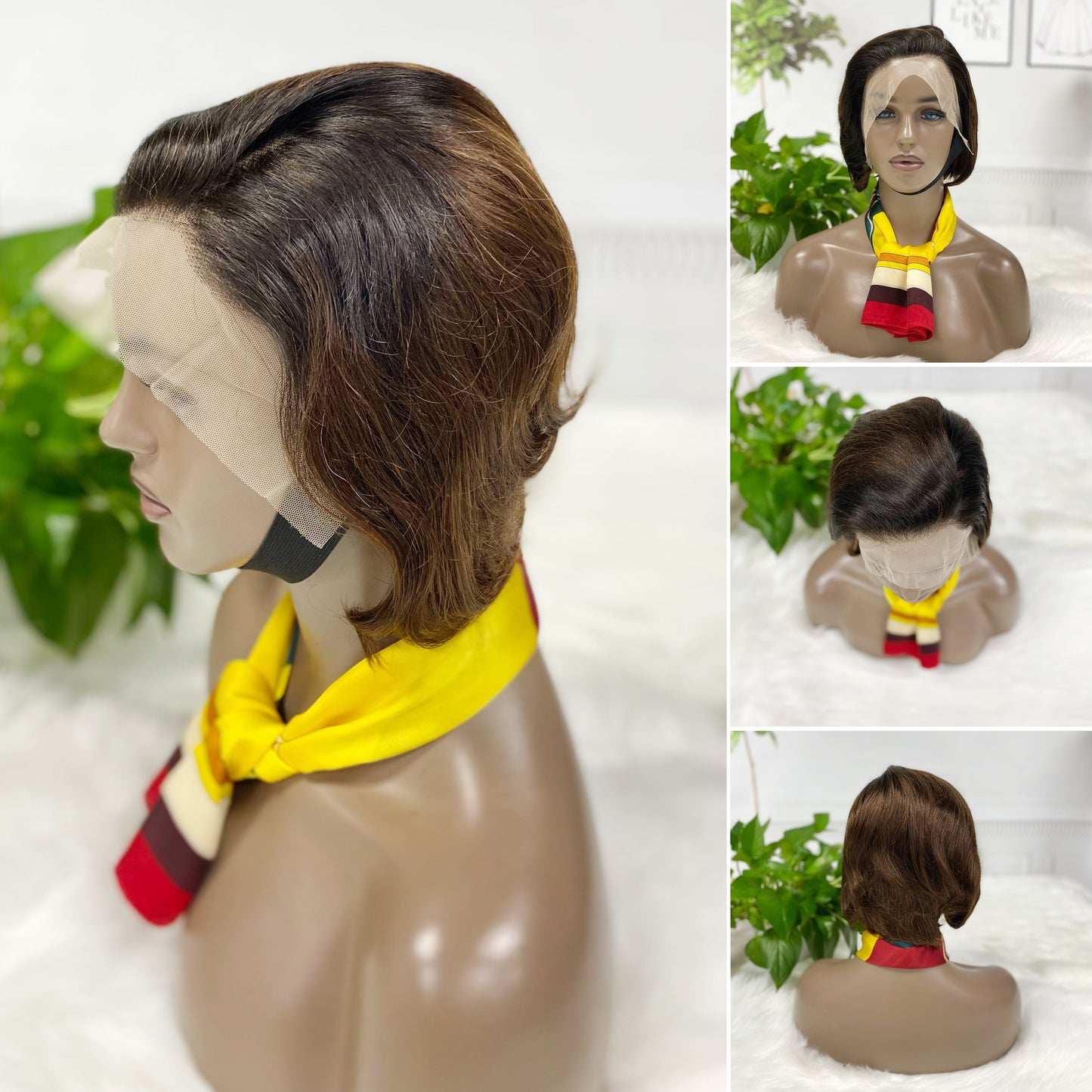 13*4 Lace Wig Pixie Cut Natural Virgin Human Hair Lace Wigs Color 4#