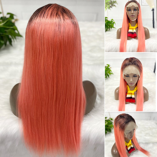 13*4 Lace Wig Straight Natural Human Hair Lace Wigs Color T1B/Pink 300% Density