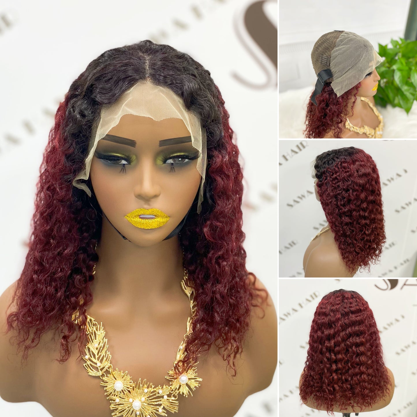 13*4 BoB Wig Jerry Curl Wigs Color T1B/99J 250% Density