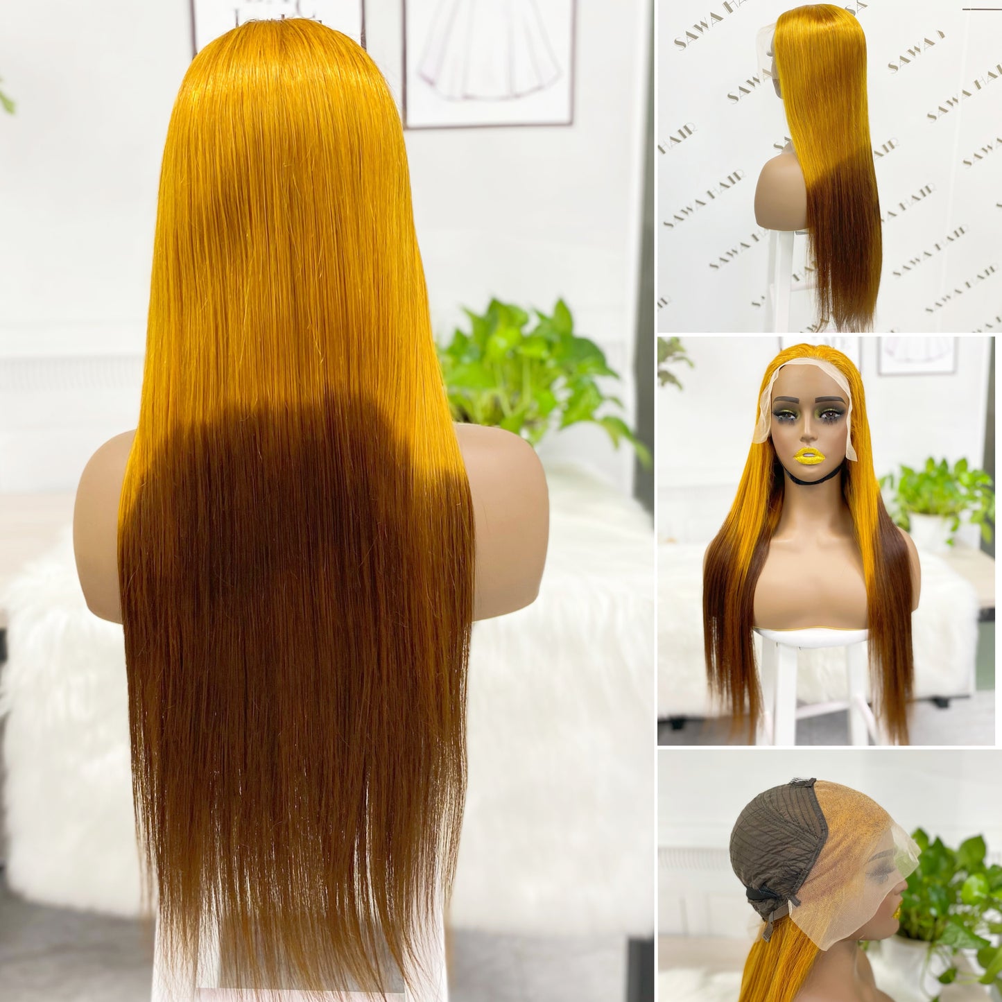 13*4 Lace Wig Straight Natural Human Hair Lace Wigs Color T30/4# 300% Density