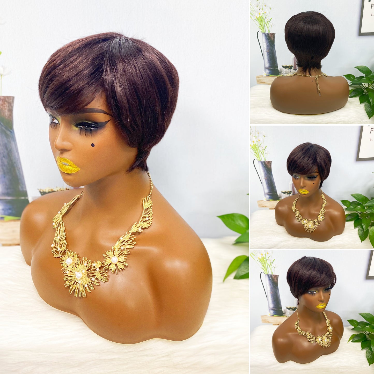 Machine Human Hair Wig Straight Natural Hair Wig 6369 Color 4#