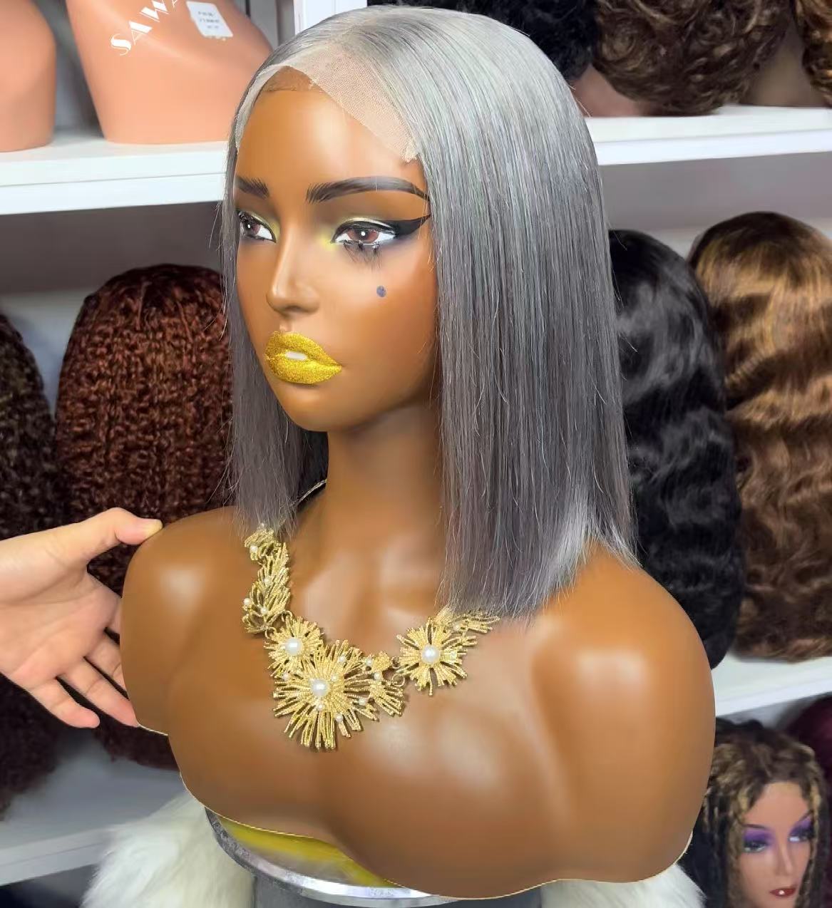 Super Double Drawn 5x5 Glueless Bob Wig Human Hair Lace Wigs Color T4/613#
