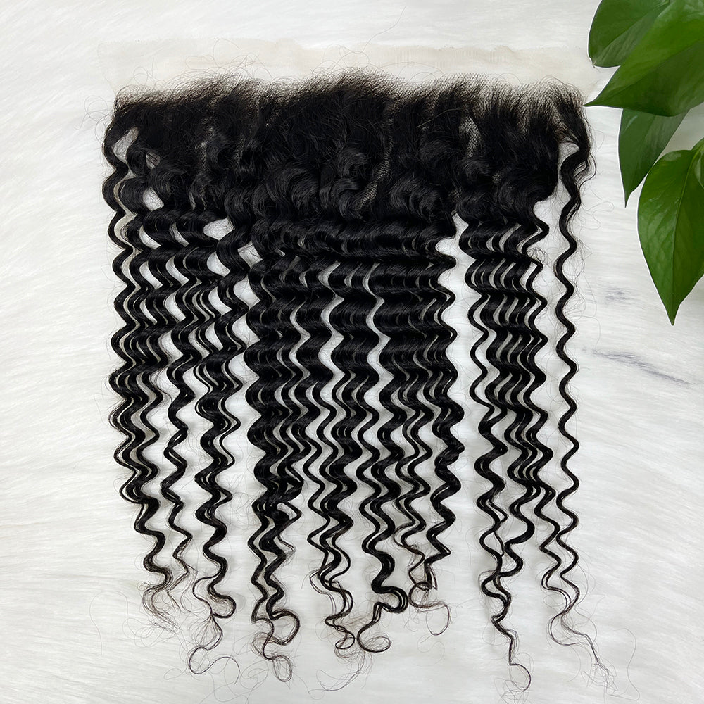 13*4 HD Lace Frontal Deep Wave 100% Natural Human Hair Natural Color 12"-26"
