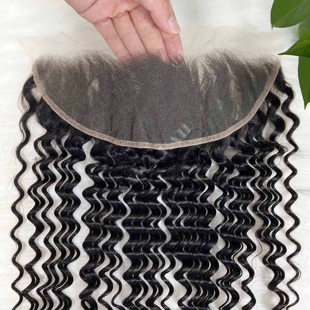 13*4 HD Lace Frontal Deep Wave 100% Natural Human Hair Natural Color 12"-26"