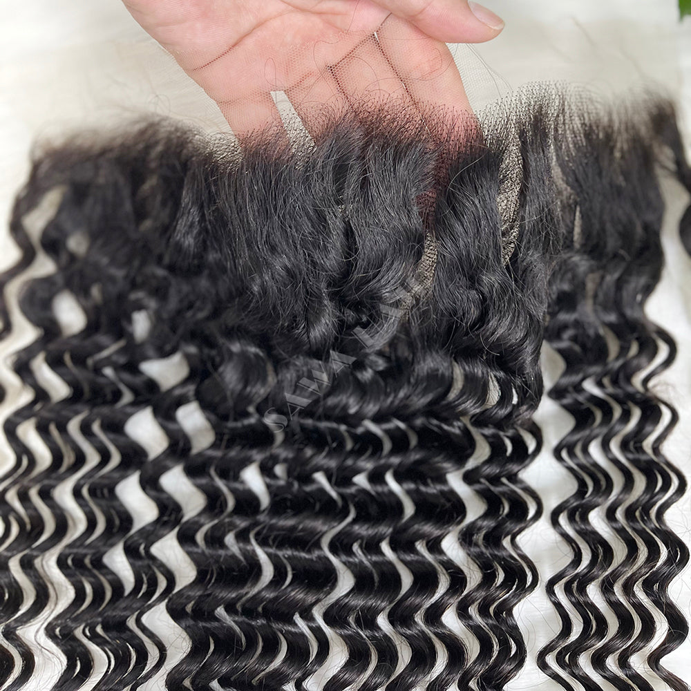 13*4 HD Lace Frontal Deep Wave 100% Natural Human Hair Natural Color 12"-26"
