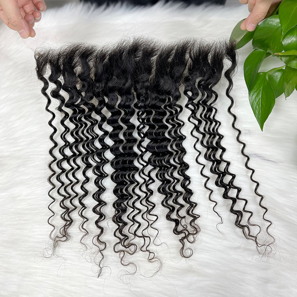 13*4 HD Lace Frontal Deep Wave 100% Natural Human Hair Natural Color 12"-26"