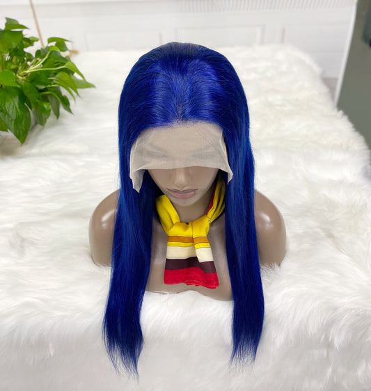 13*4 Lace Wig Straight Natural Human Hair Lace Wigs Color Blue 300% Density