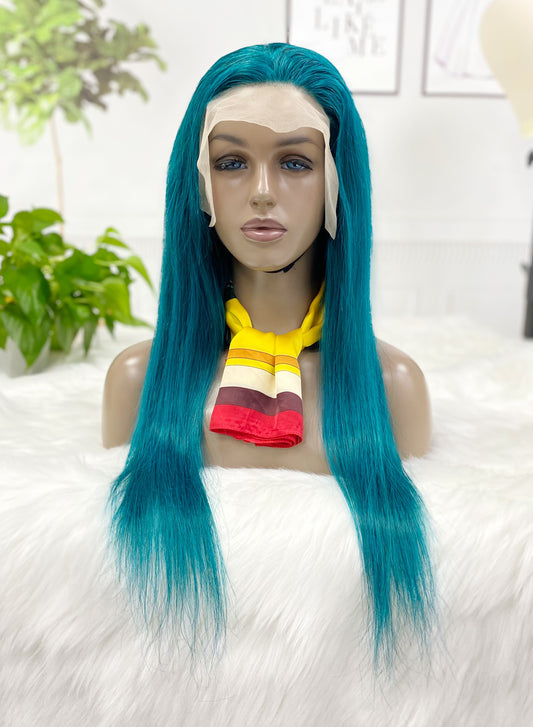 13*4 Lace Wig Straight Natural Human Hair Lace Wigs Color Green 300% Density