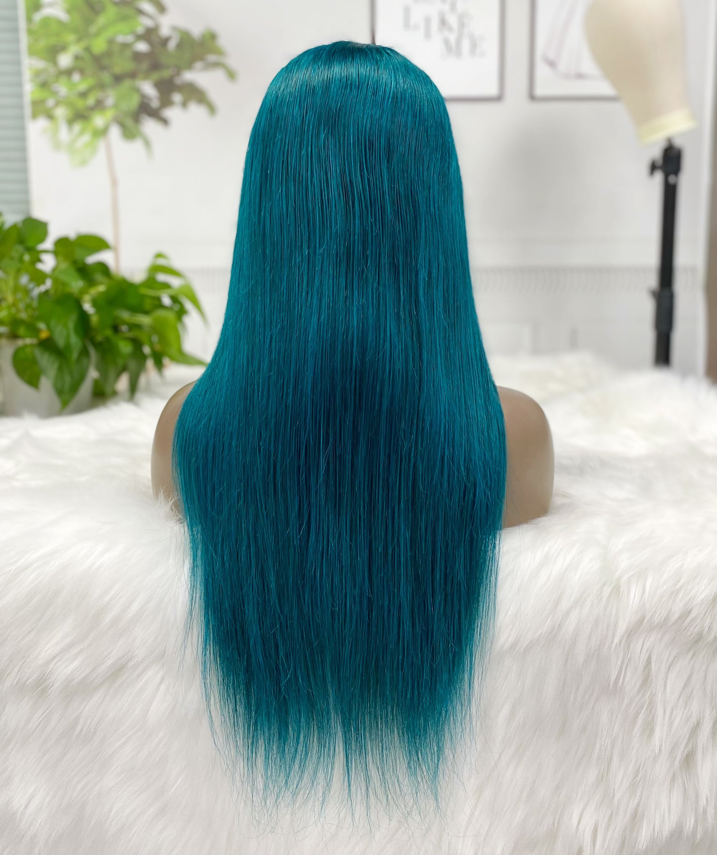 13*4 Lace Wig Straight Natural Human Hair Lace Wigs Color Green 300% Density