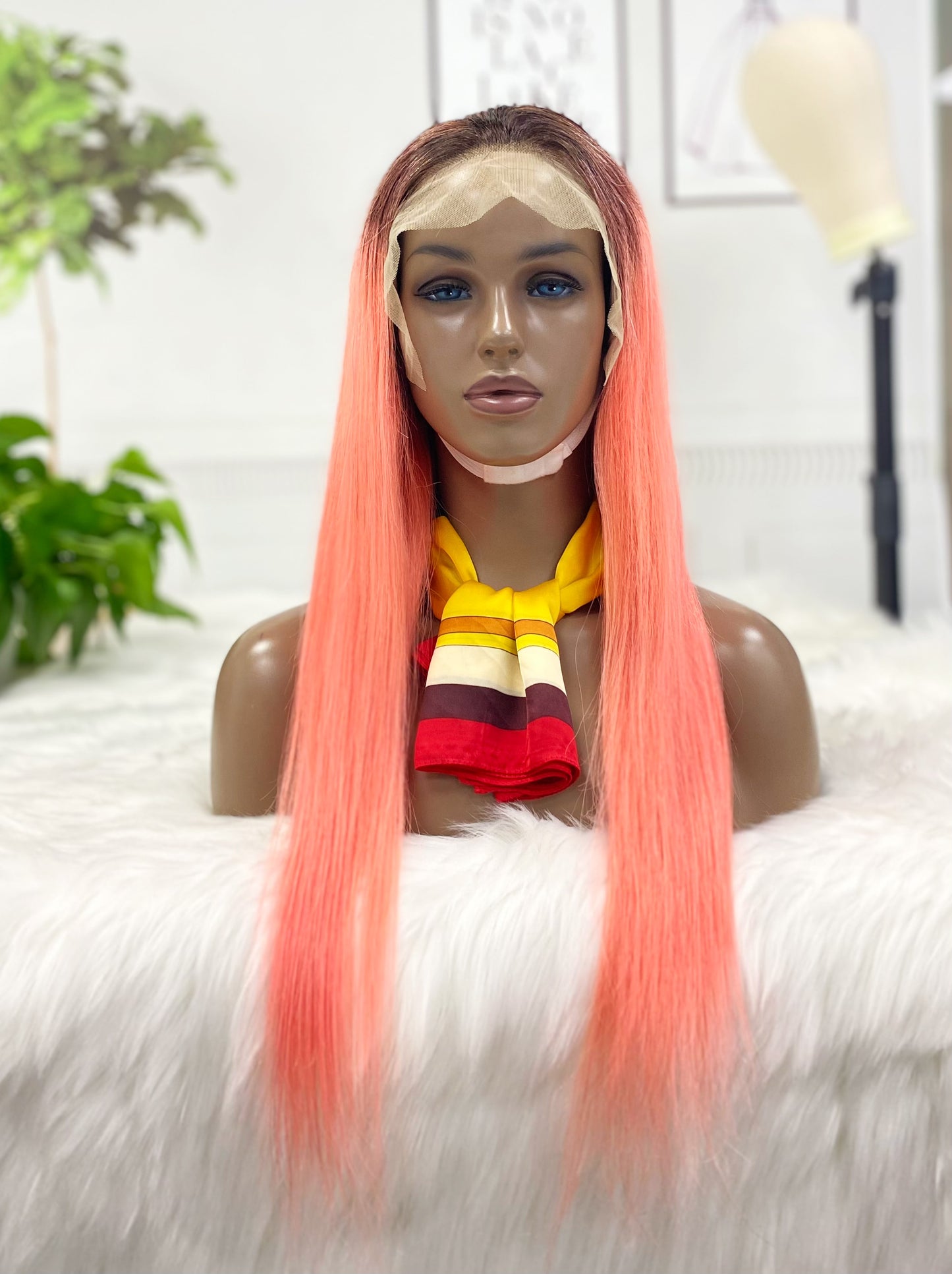 13*4 Lace Wig Straight Natural Human Hair Lace Wigs Color T1B/Pink 300% Density