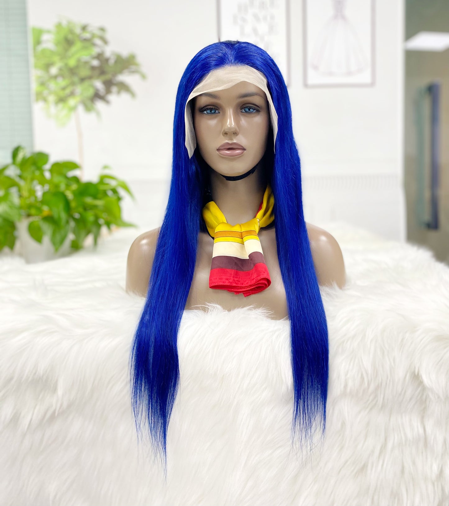 13*4 Lace Wig Straight Natural Human Hair Lace Wigs Color Blue 250% Density