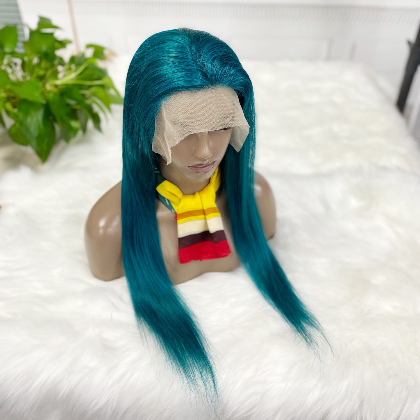 13*4 Lace Wig Straight Natural Human Hair Lace Wigs Color Green 300% Density