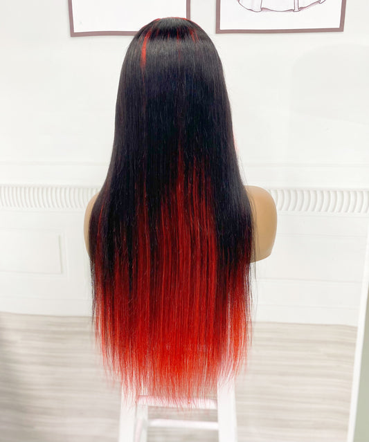13*4 Lace Wig Straight Natural Human Hair Lace Wigs Color Red/1B/Red 300% Density