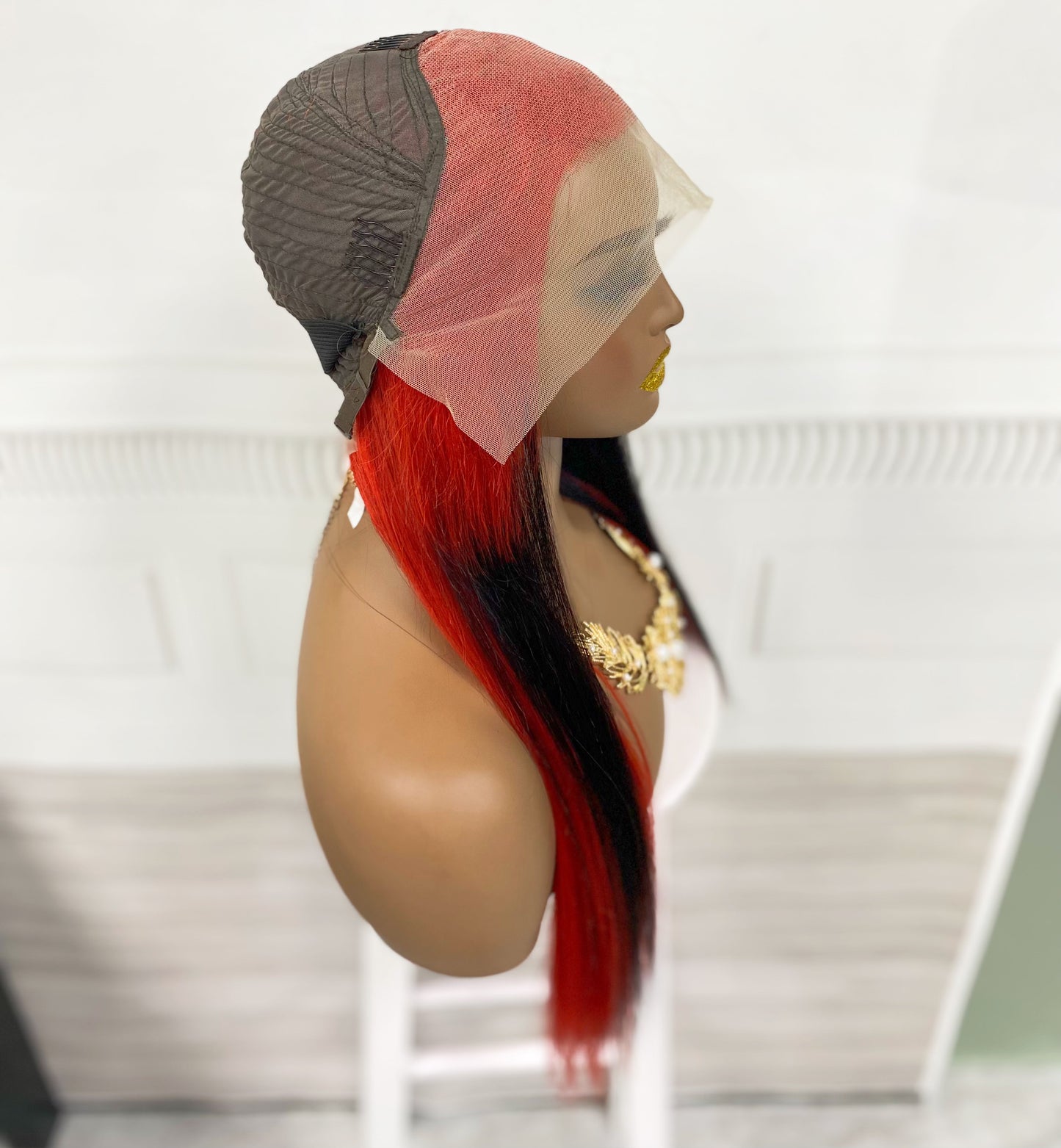 Perruque Lace Wig naturelle lisse 13*4, cheveux humains, couleur rouge/1B/rouge, densité 250%