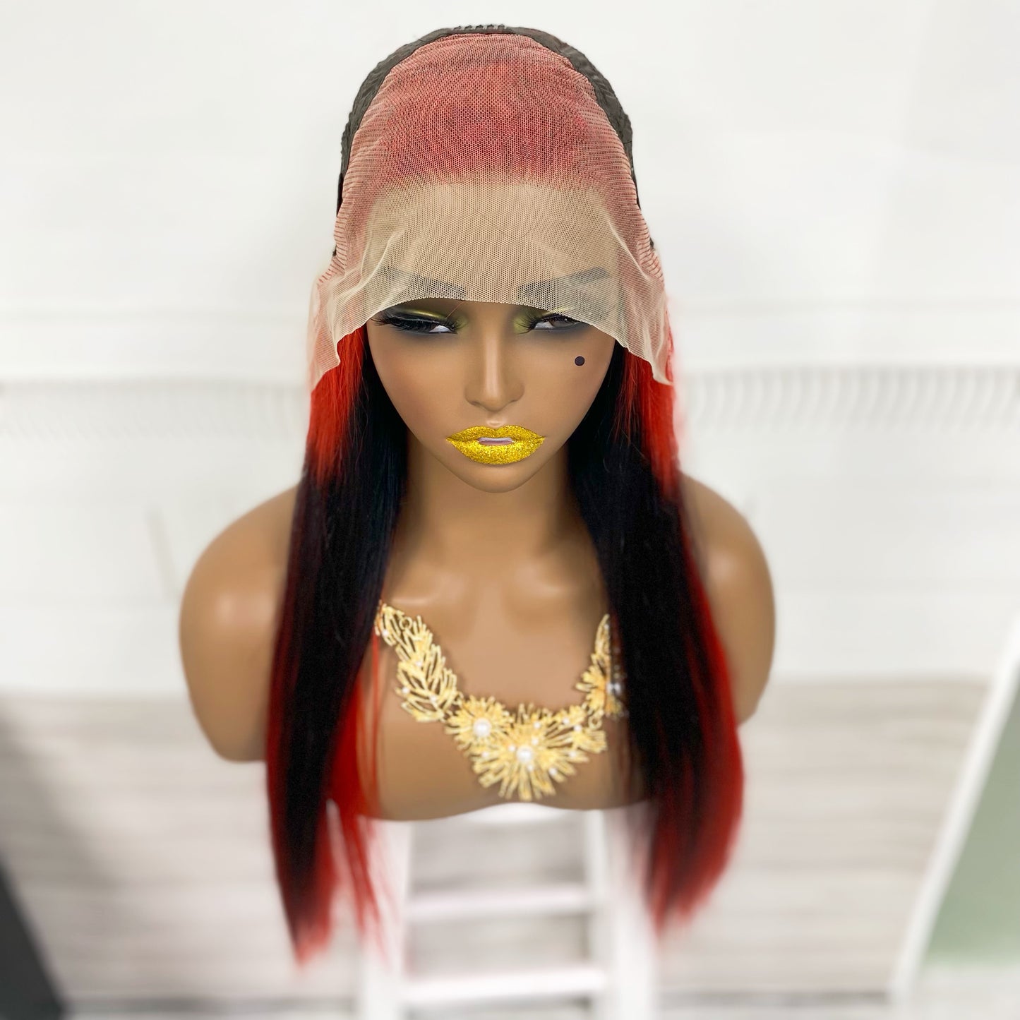 Perruque Lace Wig naturelle lisse 13*4, cheveux humains, couleur rouge/1B/rouge, densité 250%