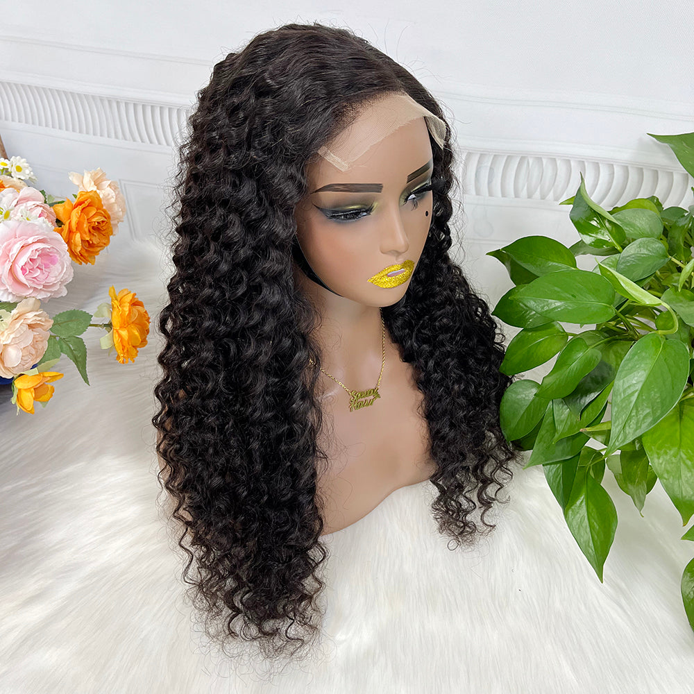5x5 HD Glueless Lace Wig Deep Wave Virgin Human Hair Curly Lace Wigs 350% Density