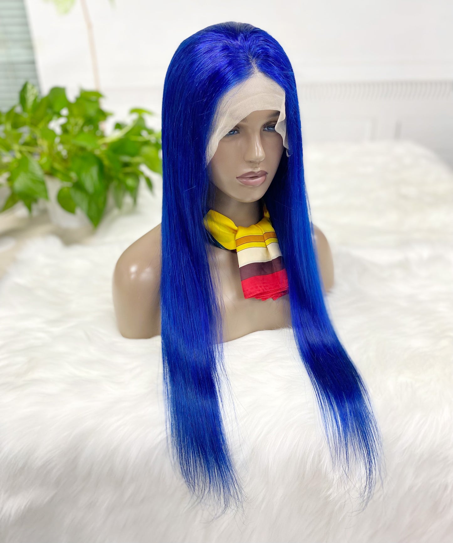 13*4 Lace Wig Straight Natural Human Hair Lace Wigs Color Blue 250% Density